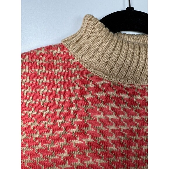 Janie and Jack Girls 4 Knit Cape Pink Coral Houndstooth Bow Preppy Classic - Picture 2 of 14